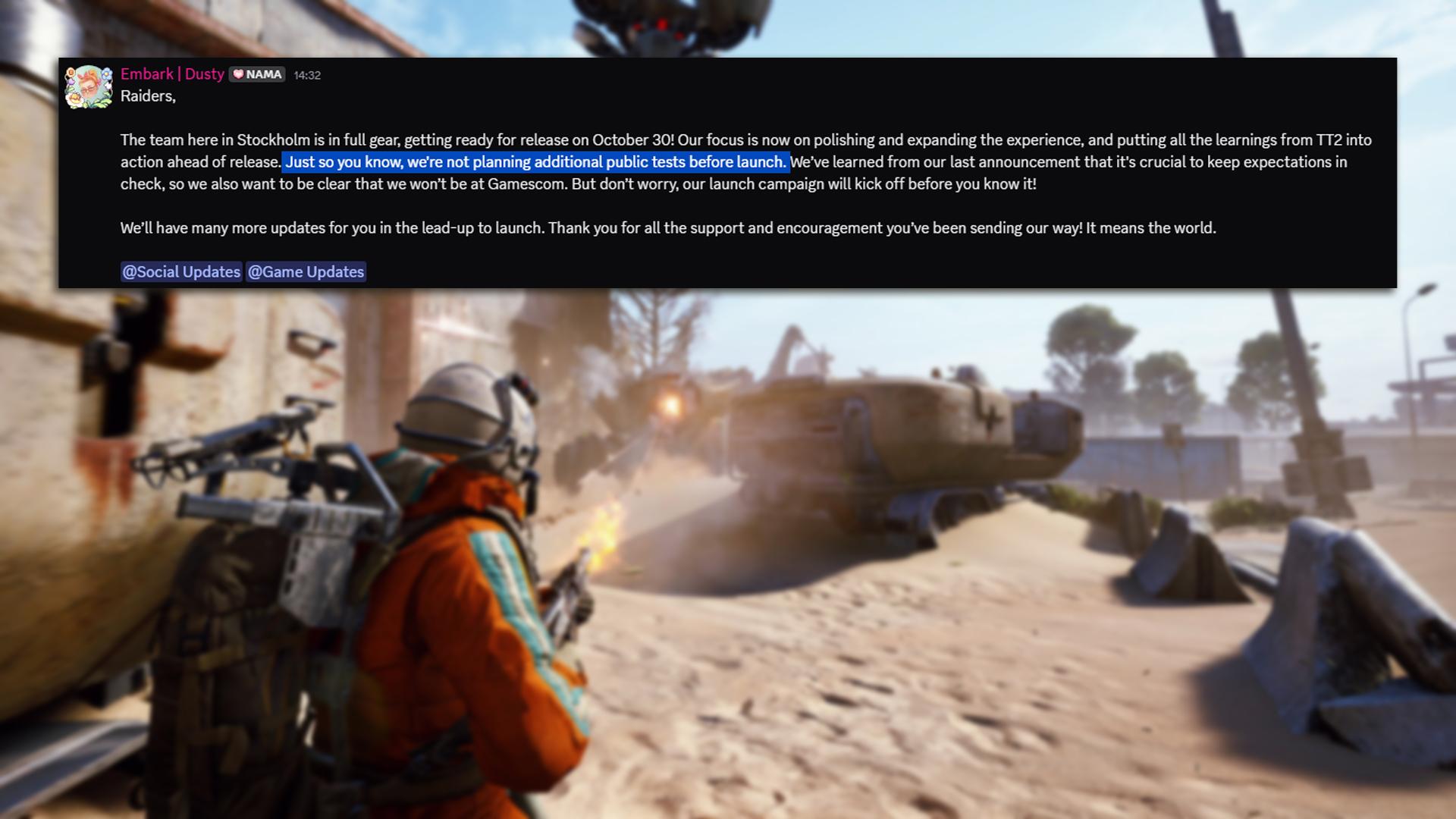 No More Arc Raiders Public Tests